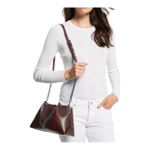 NWT MICHAEL KORS Zena Small Convertible Chain Messenger in Merlot Snakeskin - Picture 2 of 10